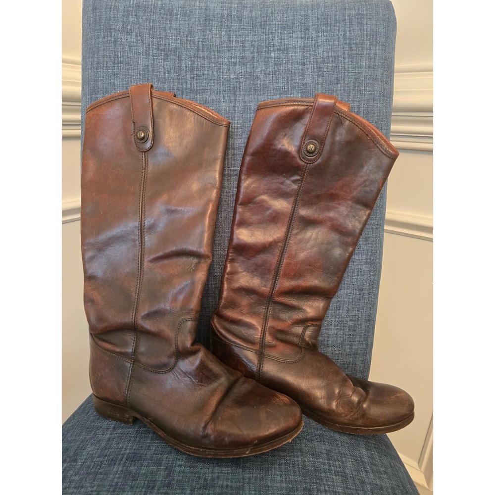 Frye Melissa Button Tall Riding Boots Dark Brown Leather Womens 7.5 B 77153
